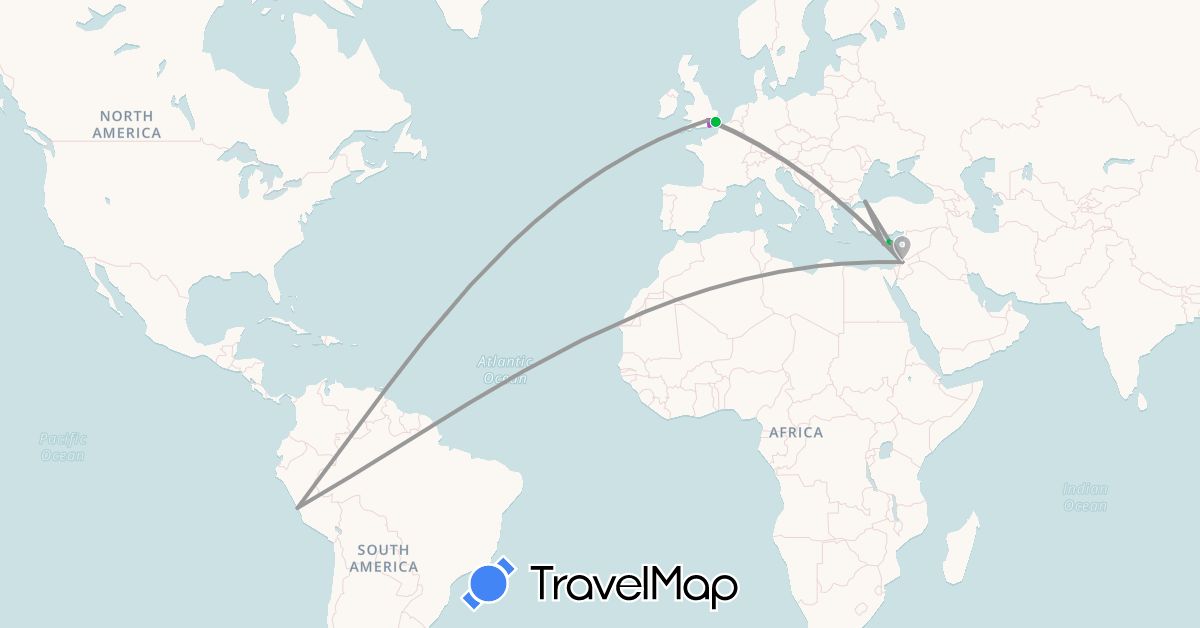 TravelMap itinerary: driving, bus, plane, train, hiking in Cyprus, United Kingdom, Jordan, Peru, Turkey (Asia, Europe, South America)